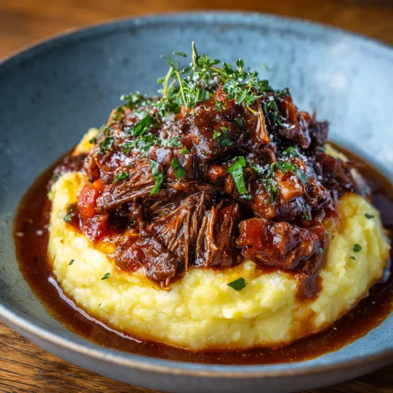 Tender Short Rib Ragu Over Silky Parmesan Mashed Potatoes