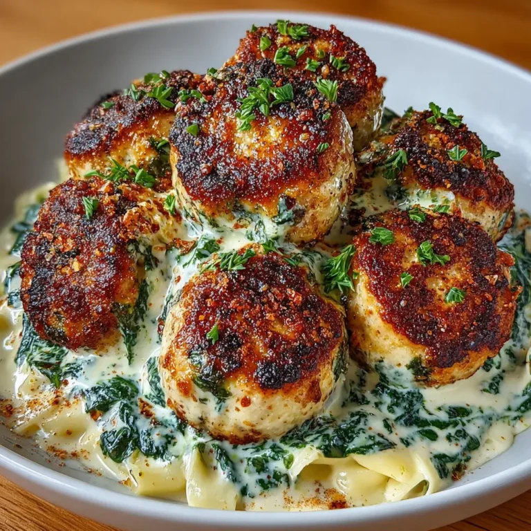 Baked Chicken Ricotta Meatballs with Spinach Alfredo Recipe