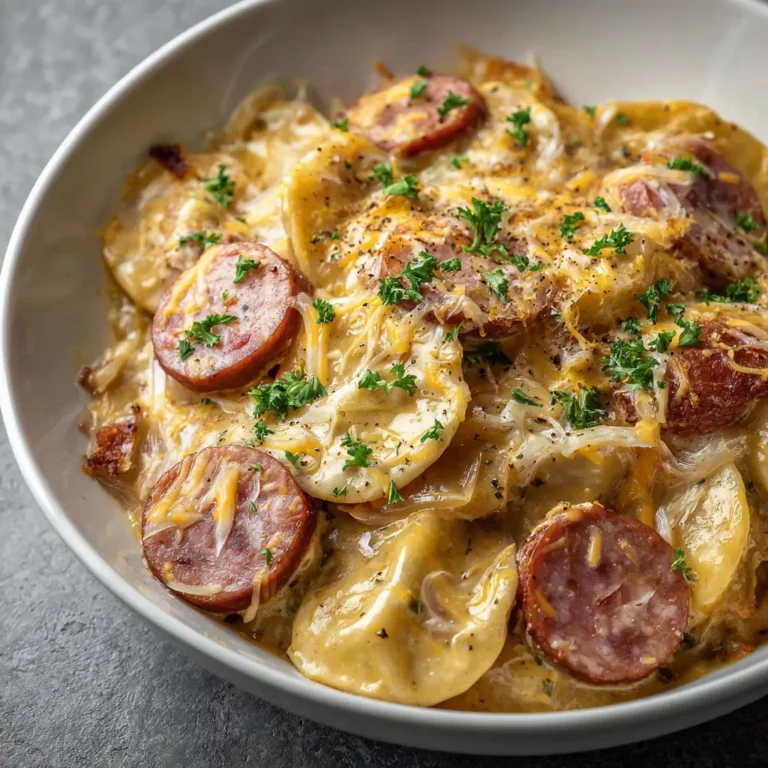 Crockpot Pierogi Casserole with Kielbasa