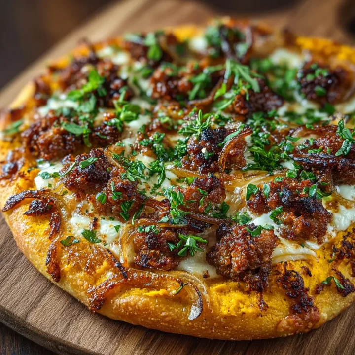 Pumpkin Pizza with Sausage & Caramelized Onions Recipe