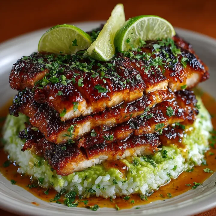 Stacked Honey Lime Chicken with Avocado Rice