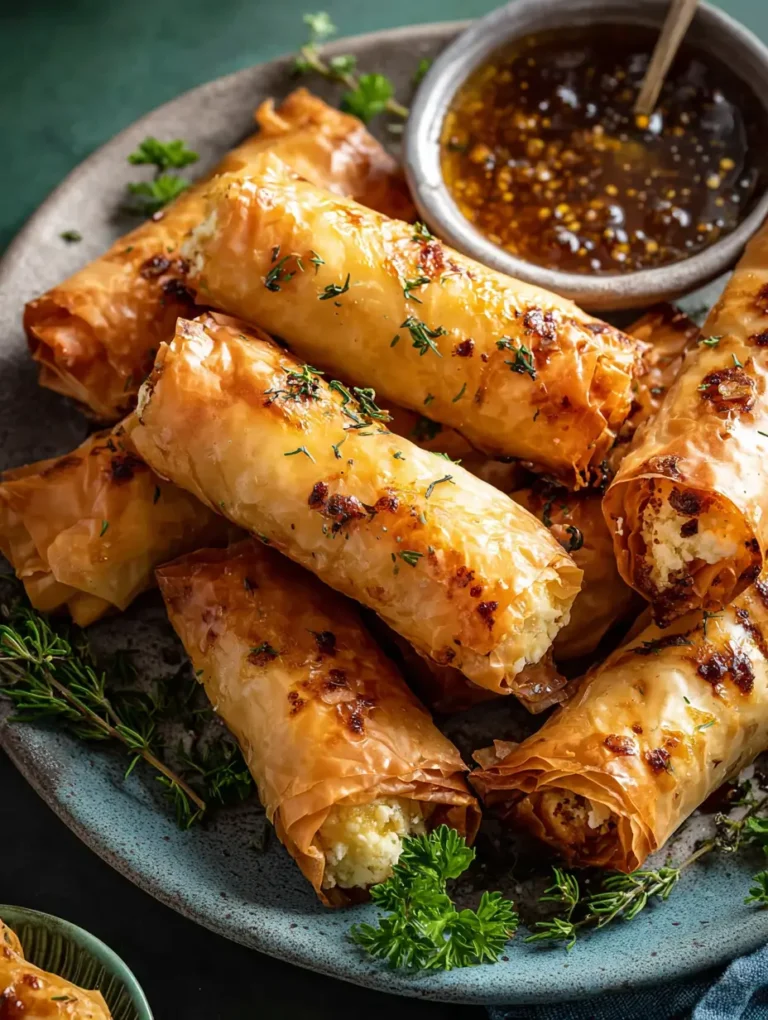 Oven Fried Feta Rolls with Chili Honey
