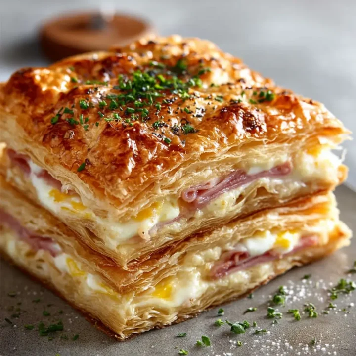 Crispy Ham & Cheese Puff Pastry Stacks