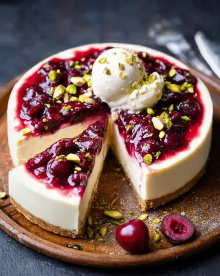 Easy Cherry Cheesecake Recipe with Pistachio Crust