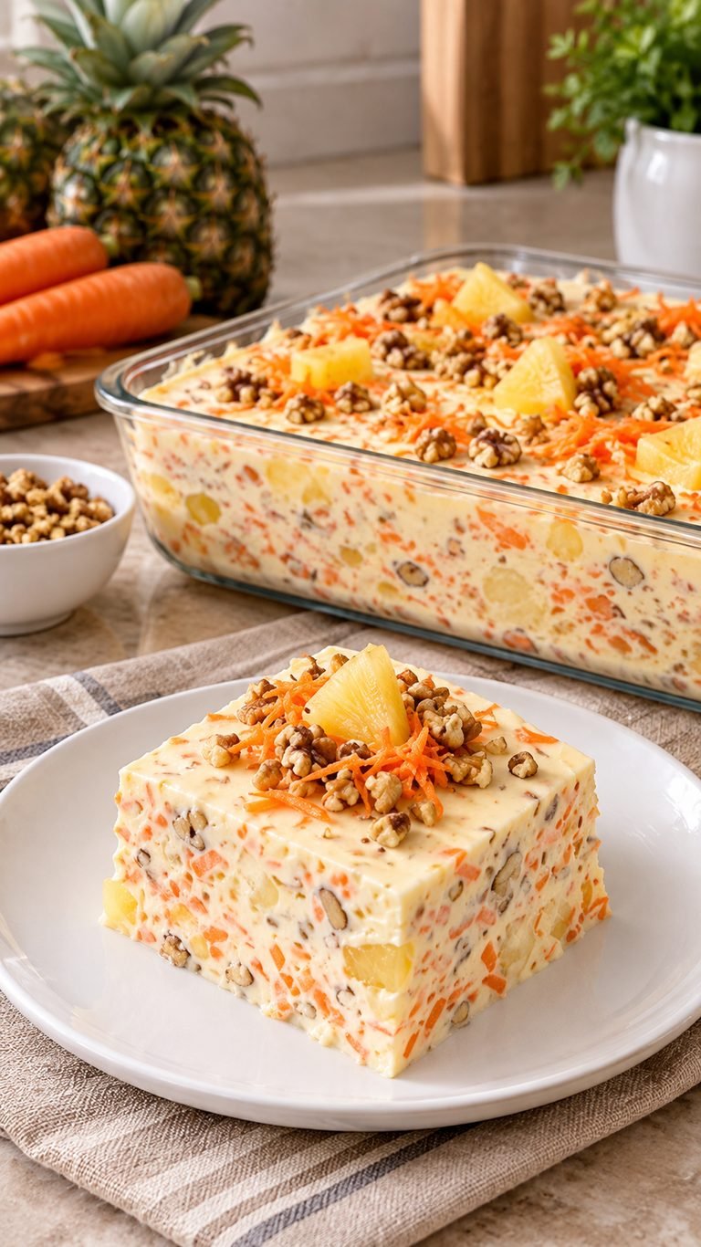 Gelatina de zanahoria, piña y nuez: postre fresco, suave y con un toque diferente