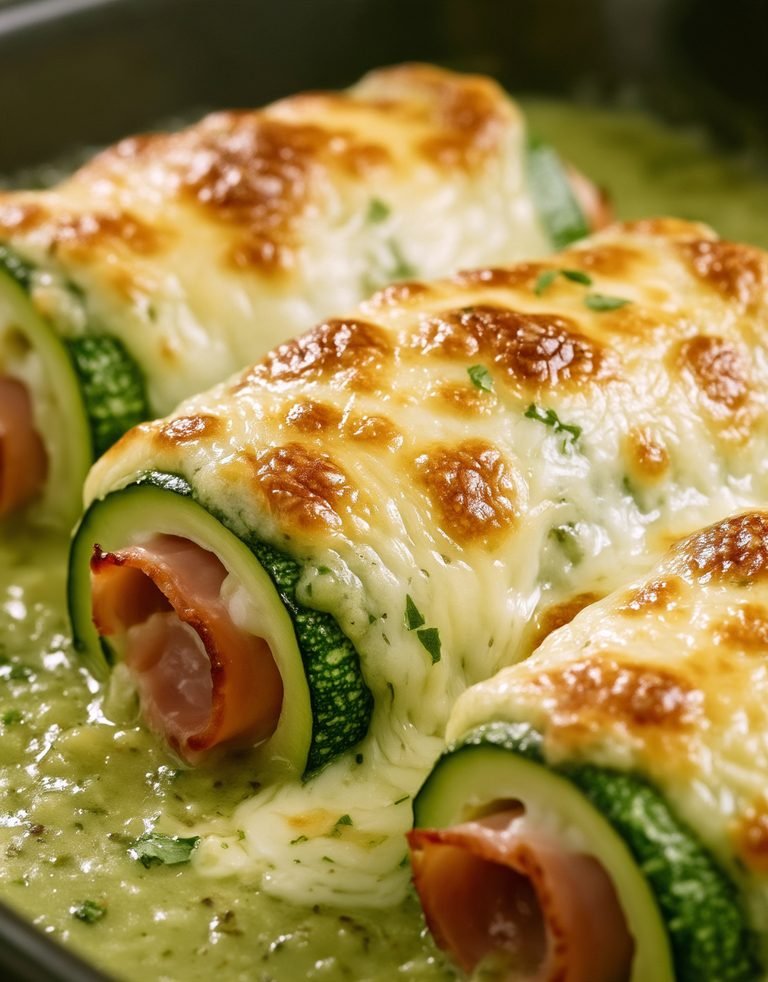 Calabacitas Rellenas de Jamón de Pavo y Queso en Salsa Verde Cremosa: receta fácil, ligera y deliciosa