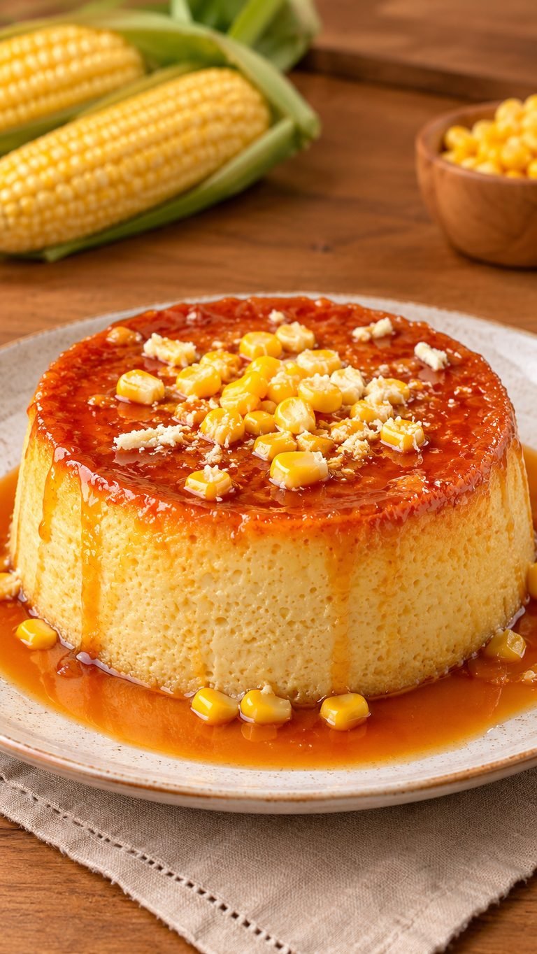 Flan Cremoso de Elote con Queso: postre suave, dorado y muy casero