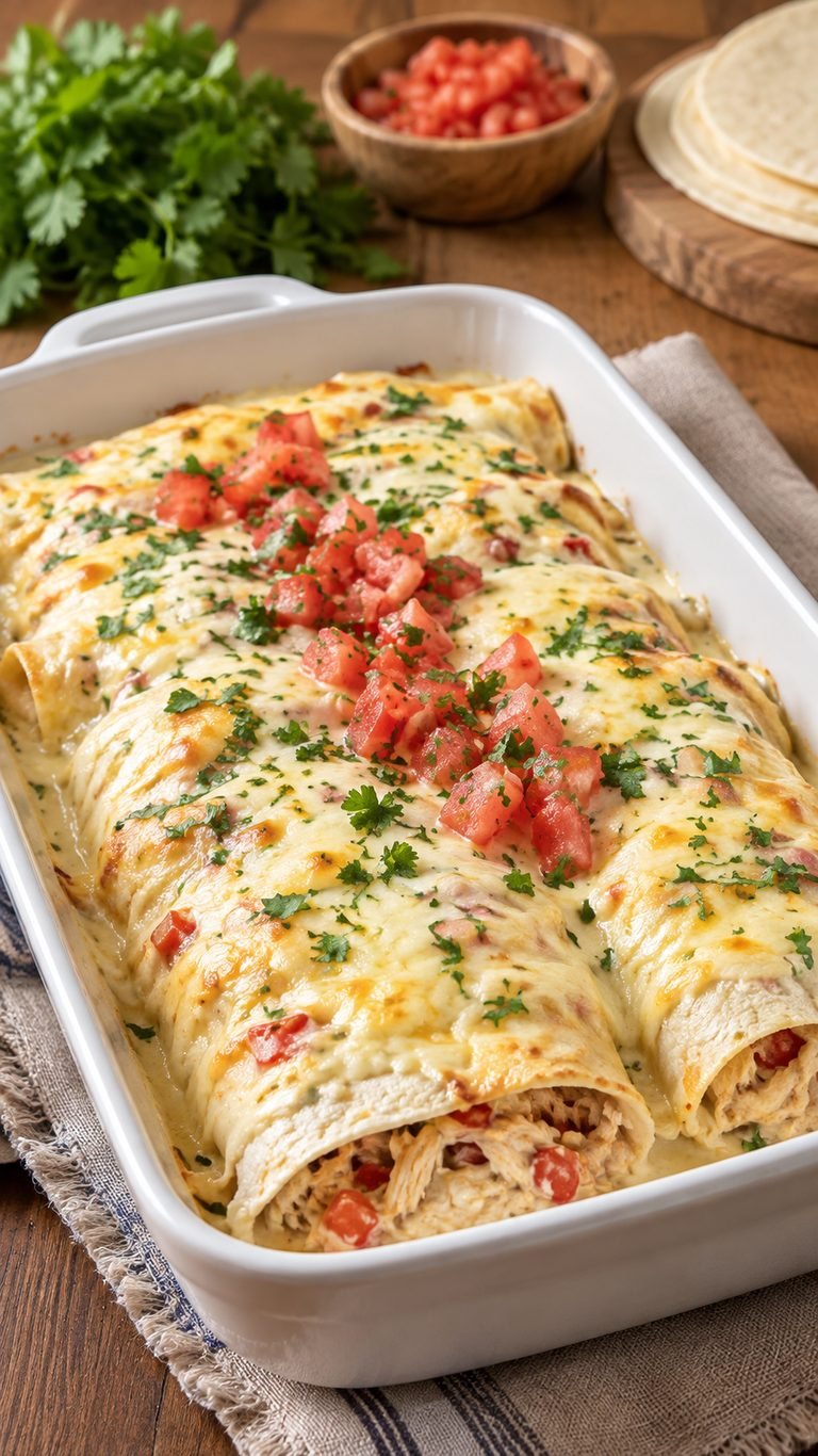 Easy Queso Chicken Enchiladas: receta cremosa, fácil y muy sabrosa