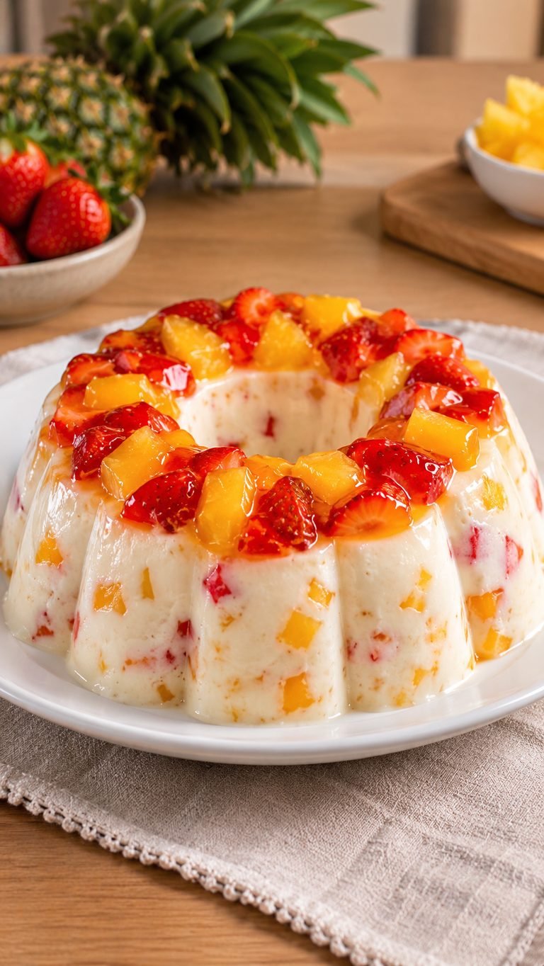 Gelatina de Queso Crema y Fruta: postre suave, fresco y muy fácil