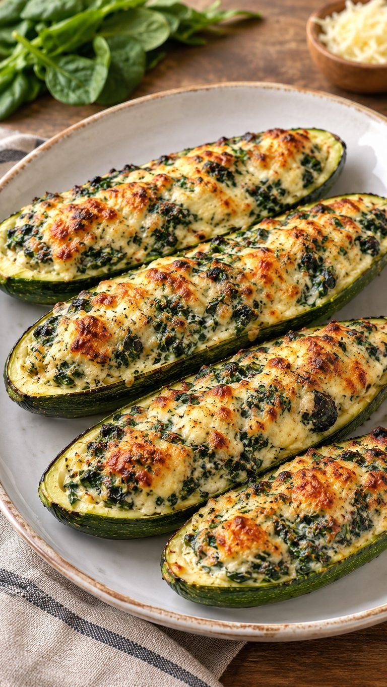 Barquitas de Calabacín Rellenas de Espinacas y Queso: receta fácil, cremosa y muy vistosa