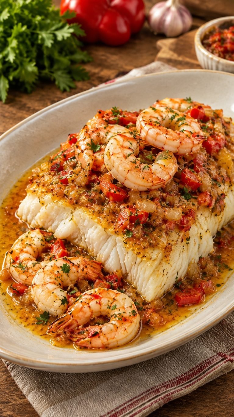 Bacalao a la Vizcaína con Gambas: receta tradicional con un toque marinero